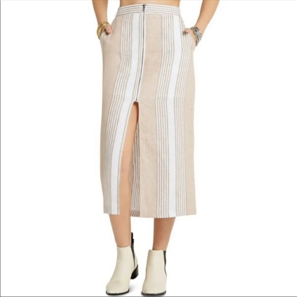 BCBGeneration Beige Midi Skirt with Front Slit - Picture 1 of 6